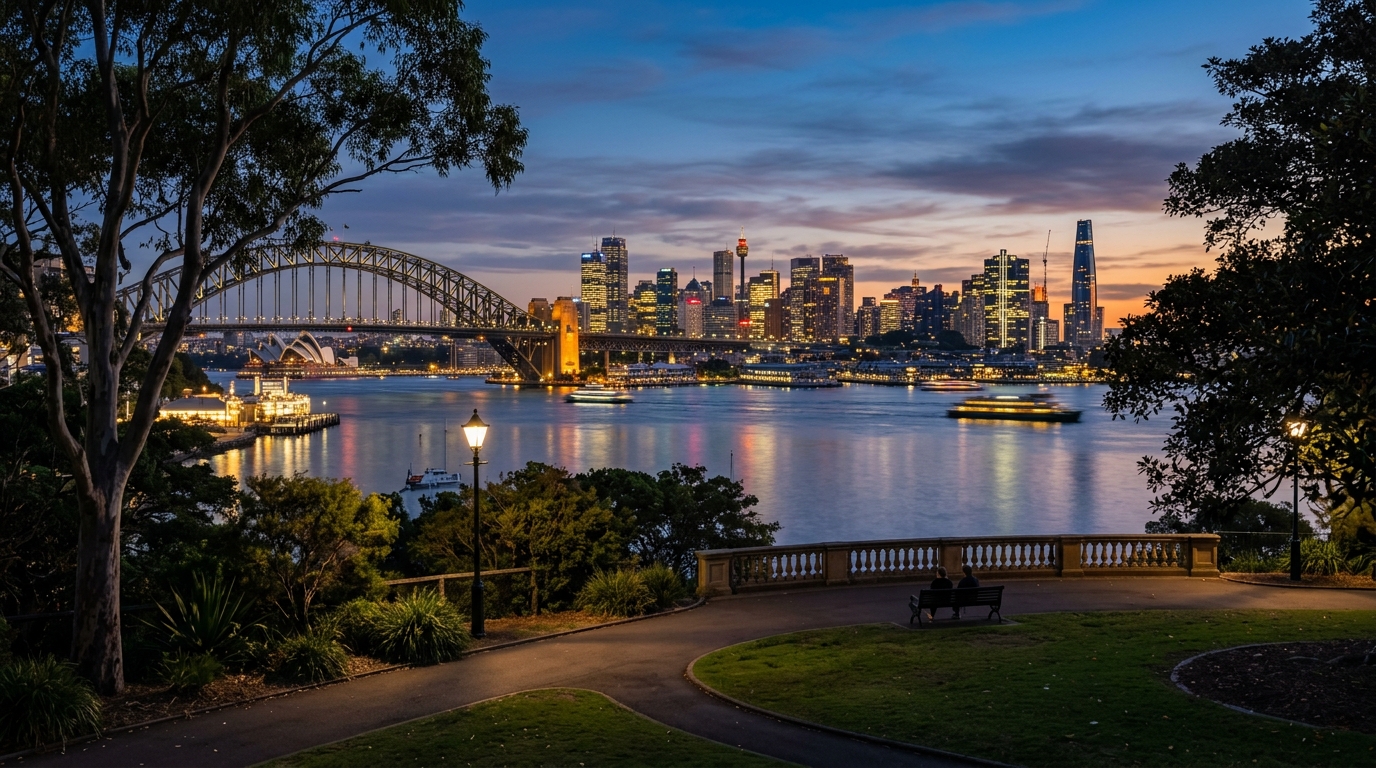 Atmospheric twilight cityscape of an Australian capital city skyline