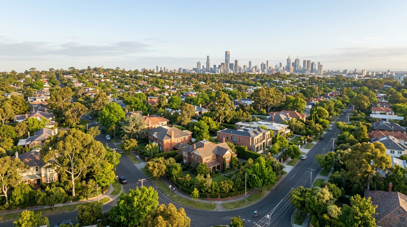 Panoramic Australian leafy suburb illustrating residential investment dynamics